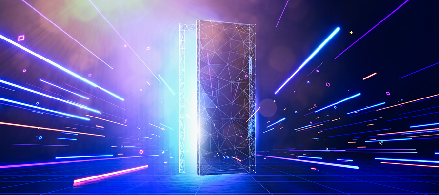 AI cyber futuristic door opening for opportunity.