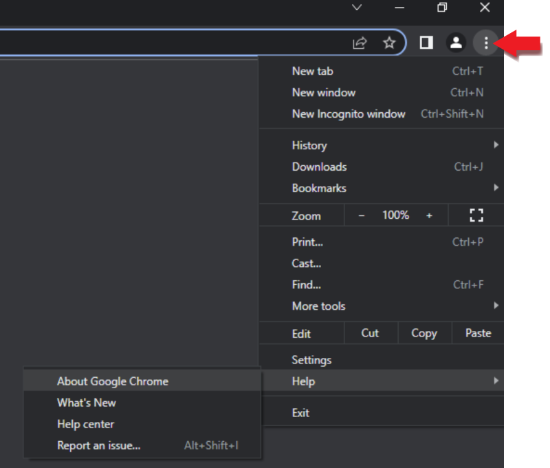 Google menu > Help > About Chrome