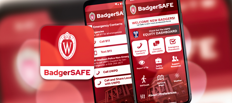 BadgerSAFE app smartphone screen images
