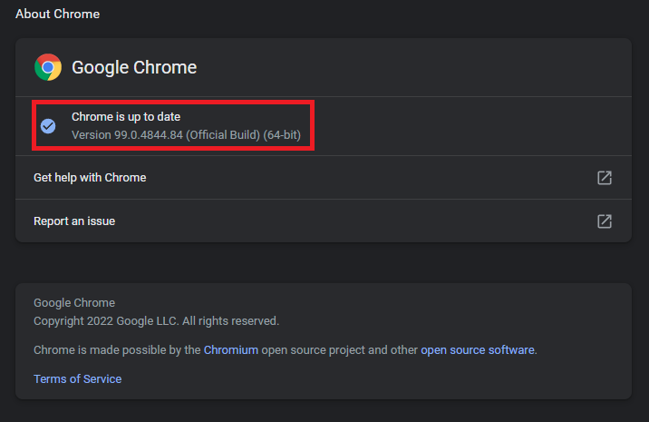 Chrome is up to date