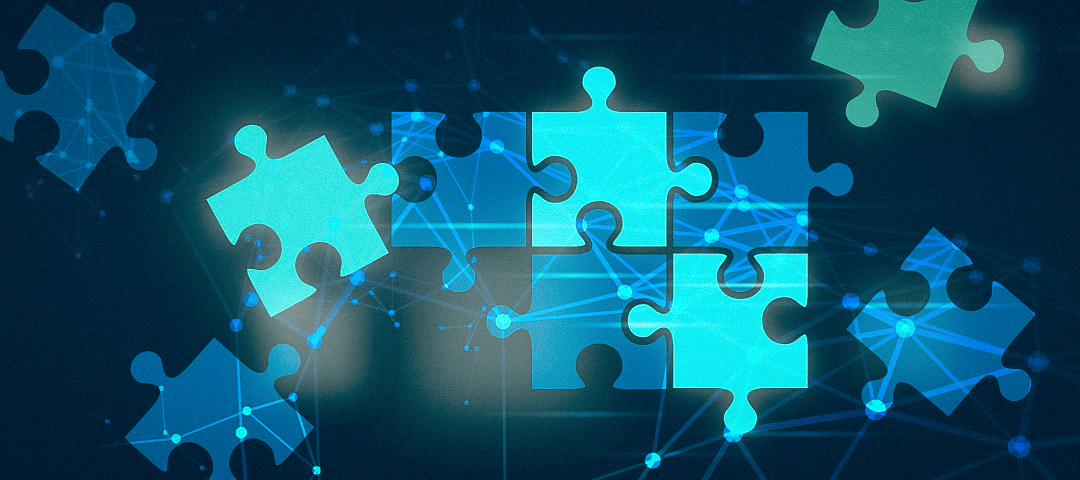 puzzle pieces overlayed on a network
