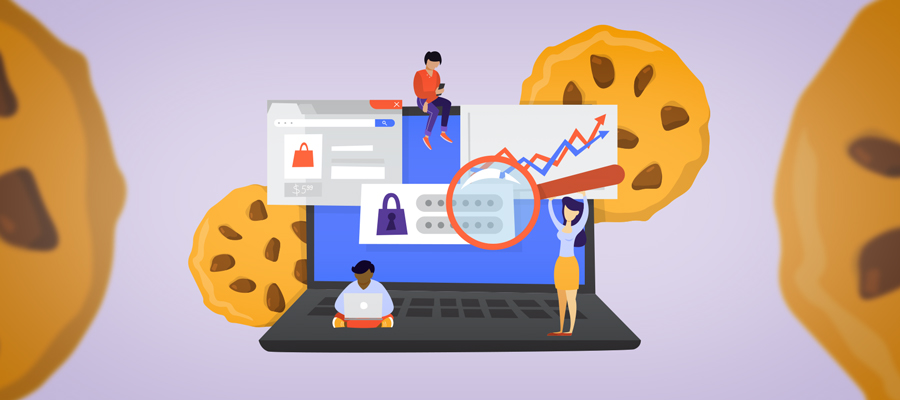 Laptop surrounded by cookies