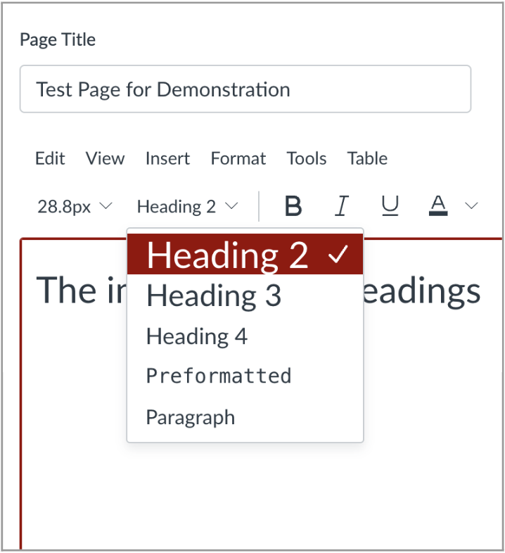 A sample page in Canvas. See caption for more details.