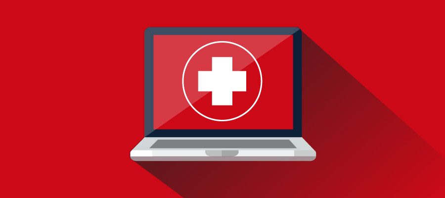 Laptop with First Aid Cross on it