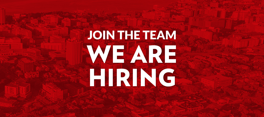 "Join the Team, We Are Hiring" over an image of the UW-Madison campus.