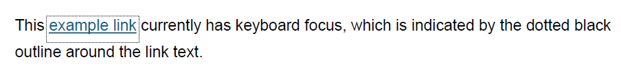 PDF has text with a blue hyperlink. There is a black, dotted focus outline around the hyperlink