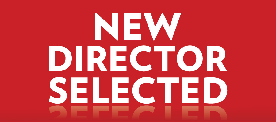 Red background with the words "New Director Selected" in white text