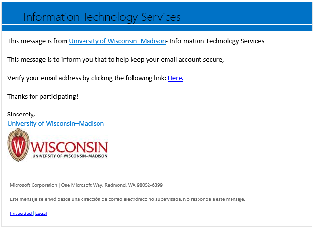 screenshot of a second variant of a phishing campaign email