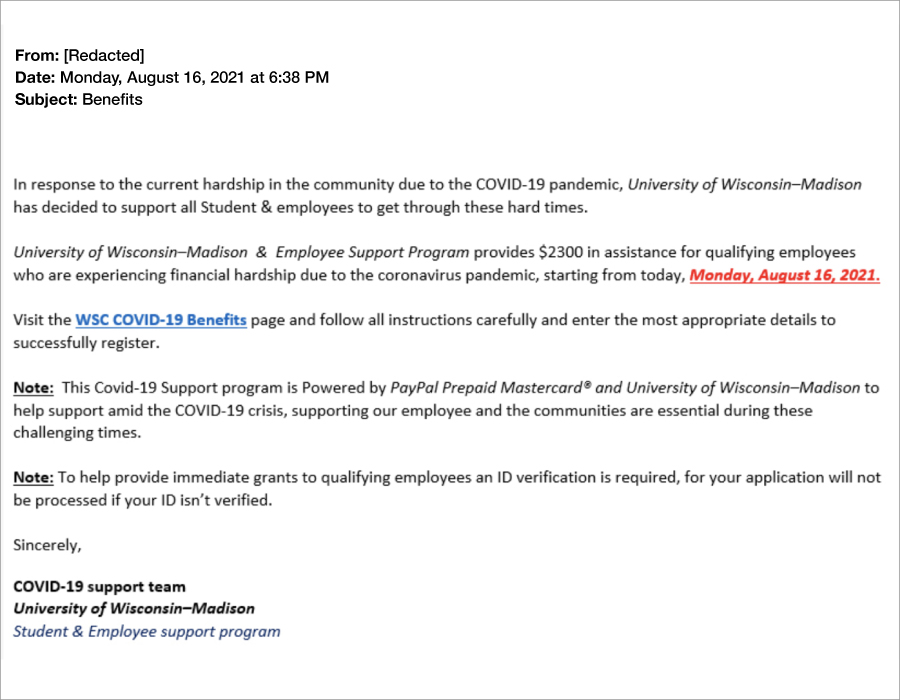 Email message with grammatical errors