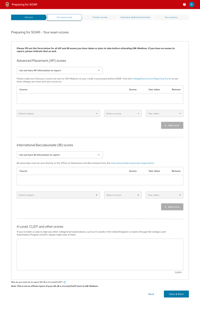 “Your Exam Scores” page after re-design