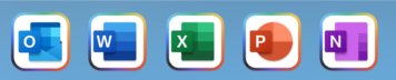 Screenshot of icons in a Mac dock for the Microsoft Outlook, Word, Excel, PowerPoint and OneNote apps featuring rainbow-colored borders around the icons.