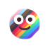 Screenshot of a smiling face emoji with diagonal stripes of white, pink, blue, brown, black, red, orange, yellow, green, blue, and violet.