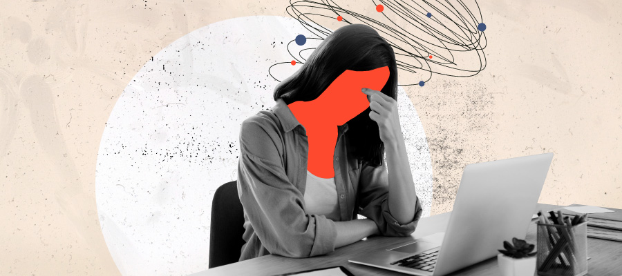 Stressed woman with laptop