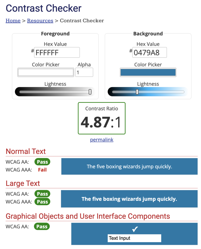 Passing WCAG color contrast checker results