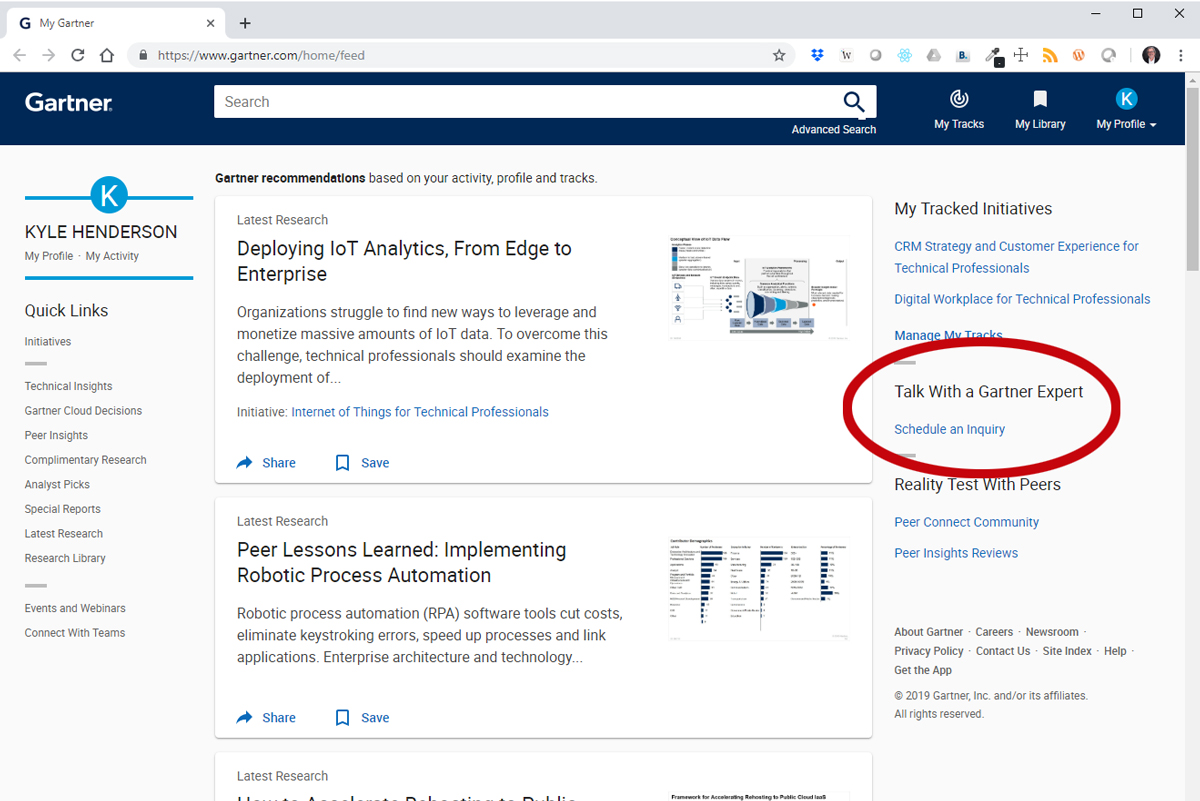 Screenshot Gartner talk with expert