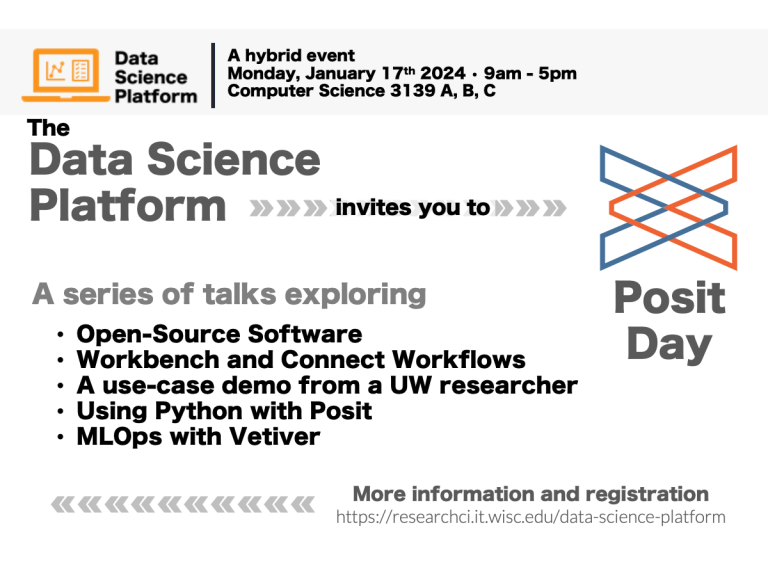 posit day - talks exploring open source, workbench & connect workflows, a use case demo, Python and MLOps with Vetiver