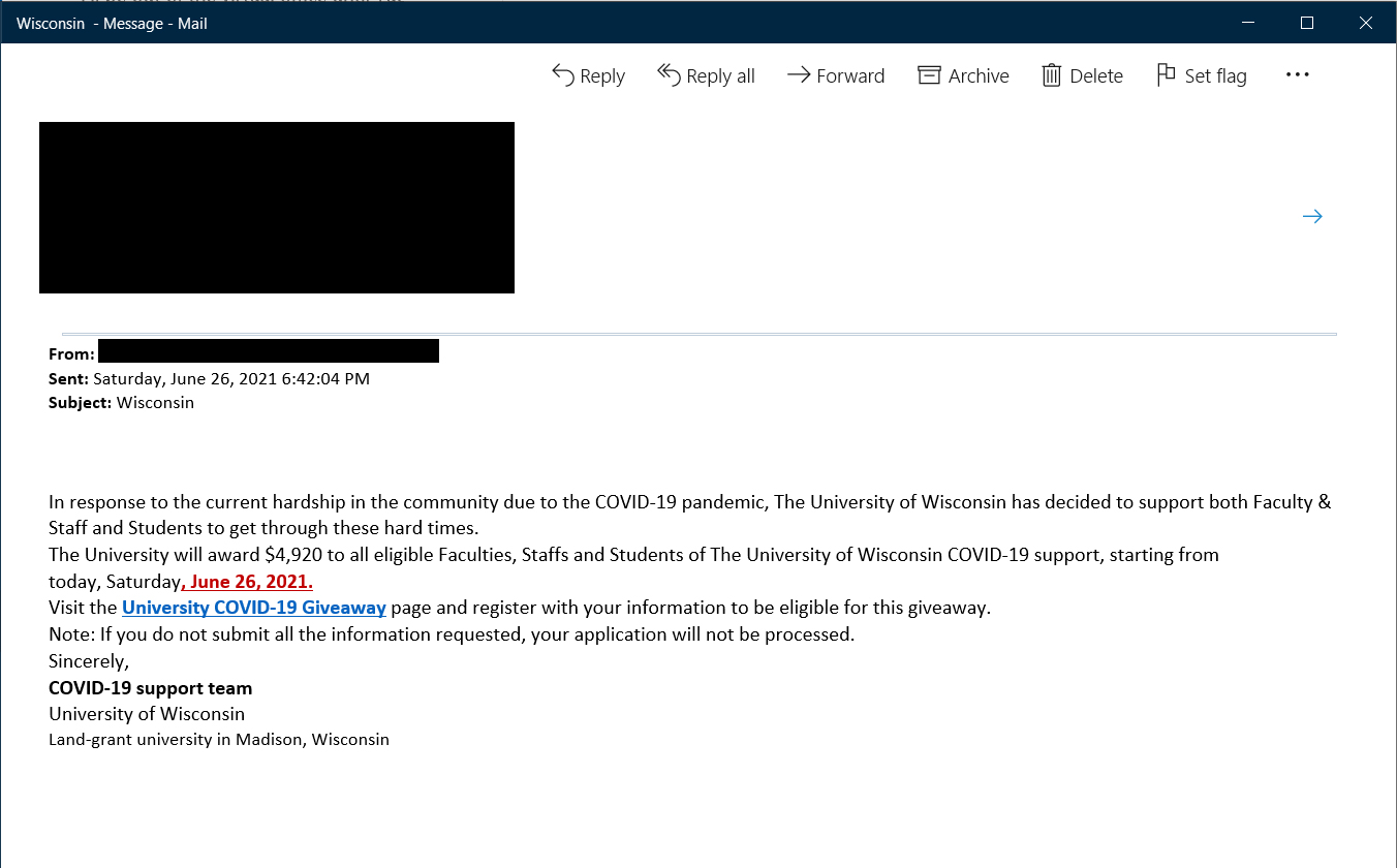 Phishing scam June 26